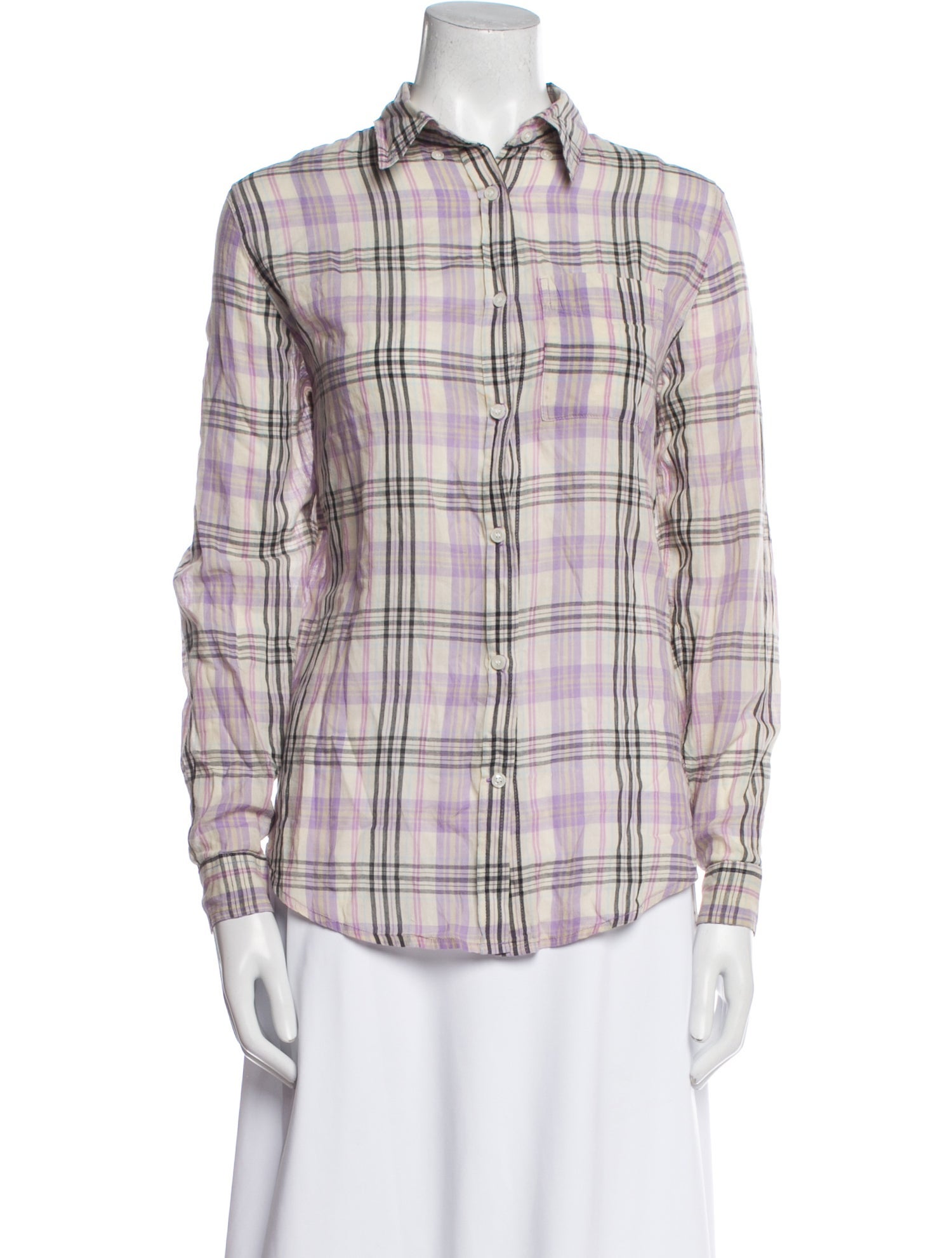 Acne Studios Plaid Print Long Sleeve Button-Up Top