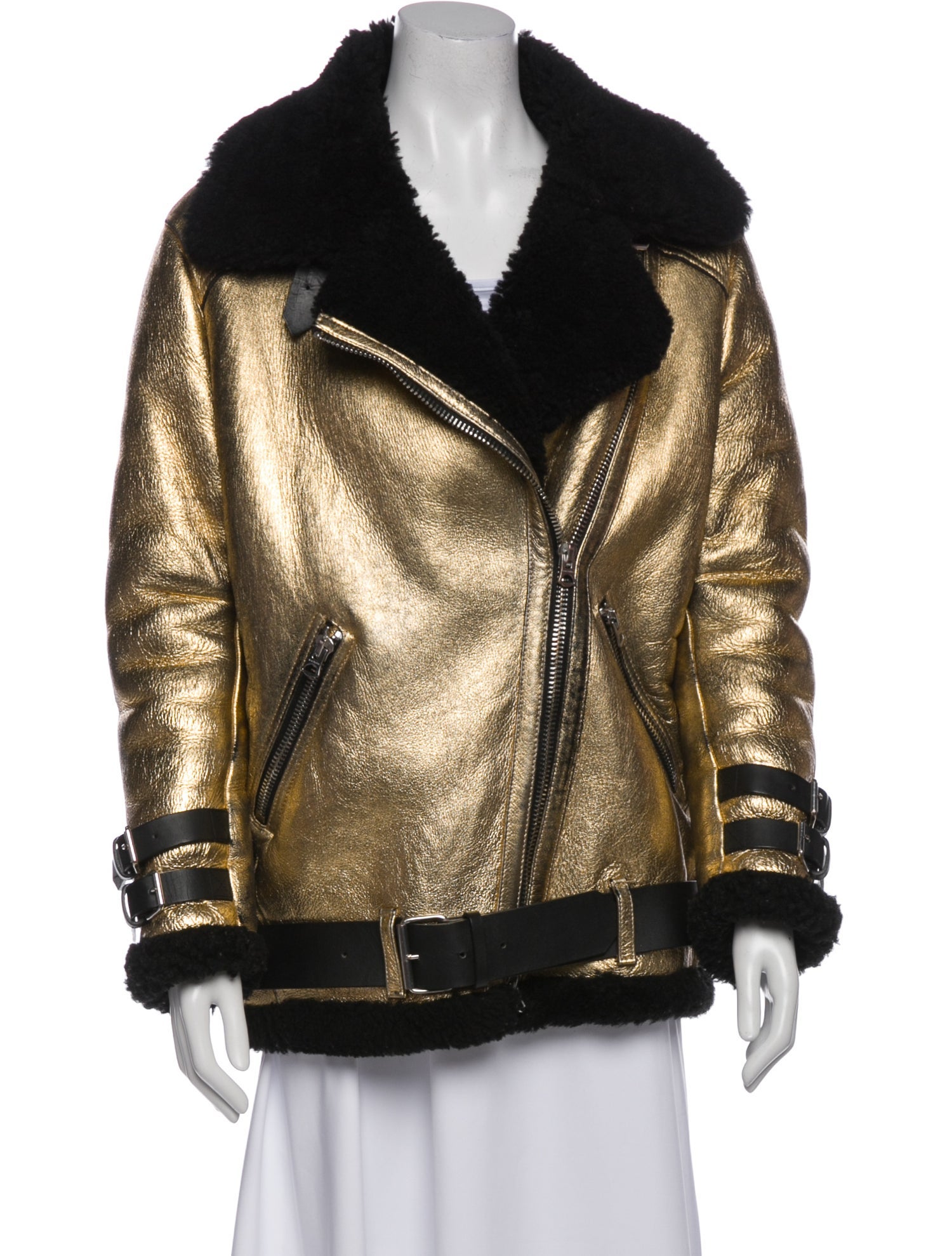 Acne Studios Shearling Colorblock Pattern Fur Coat