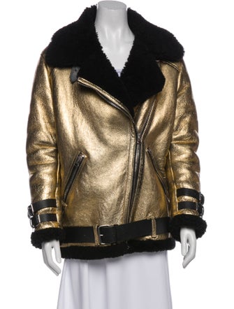 Acne Studios Shearling Colorblock Pattern Fur Coat