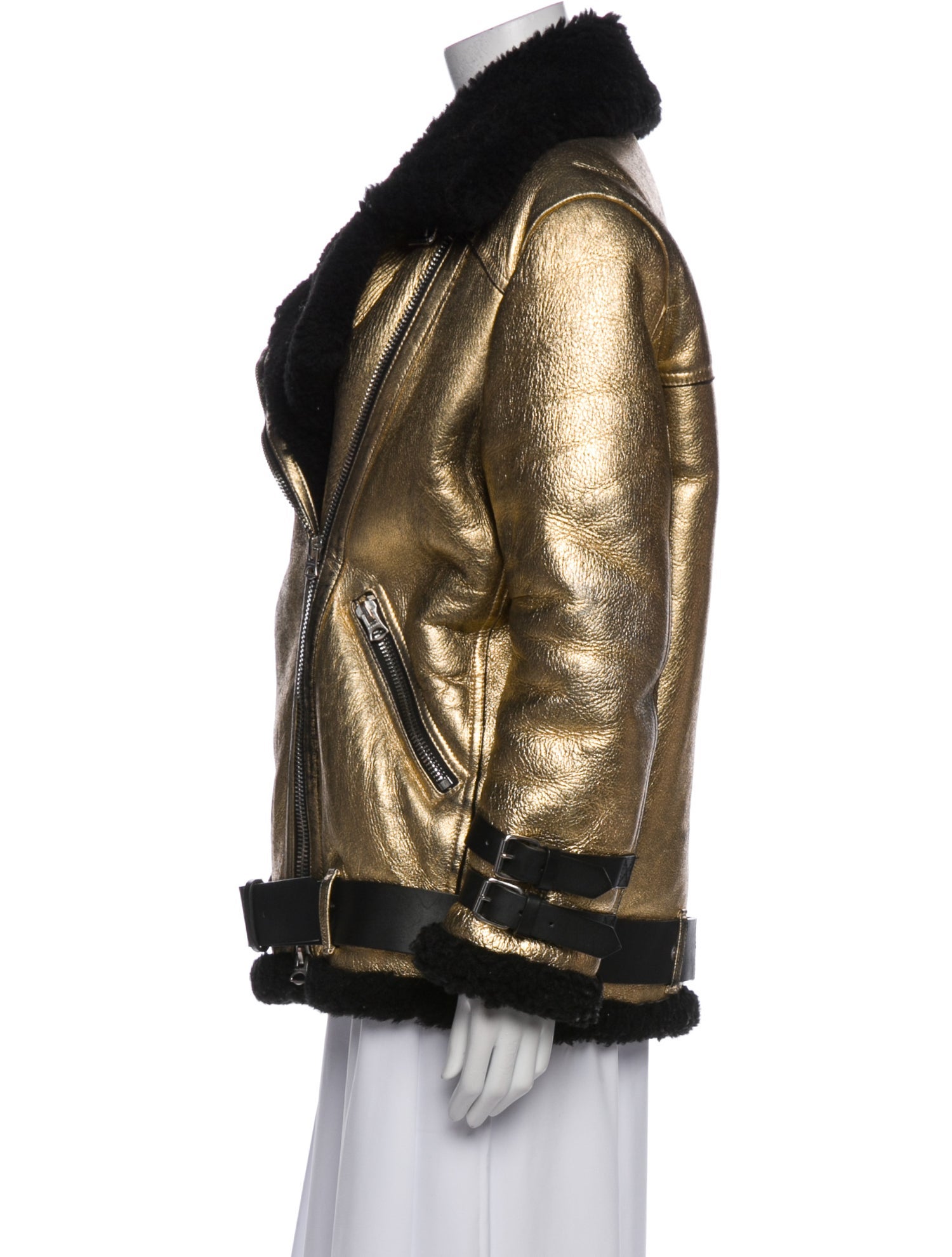 Acne Studios Shearling Colorblock Pattern Fur Coat