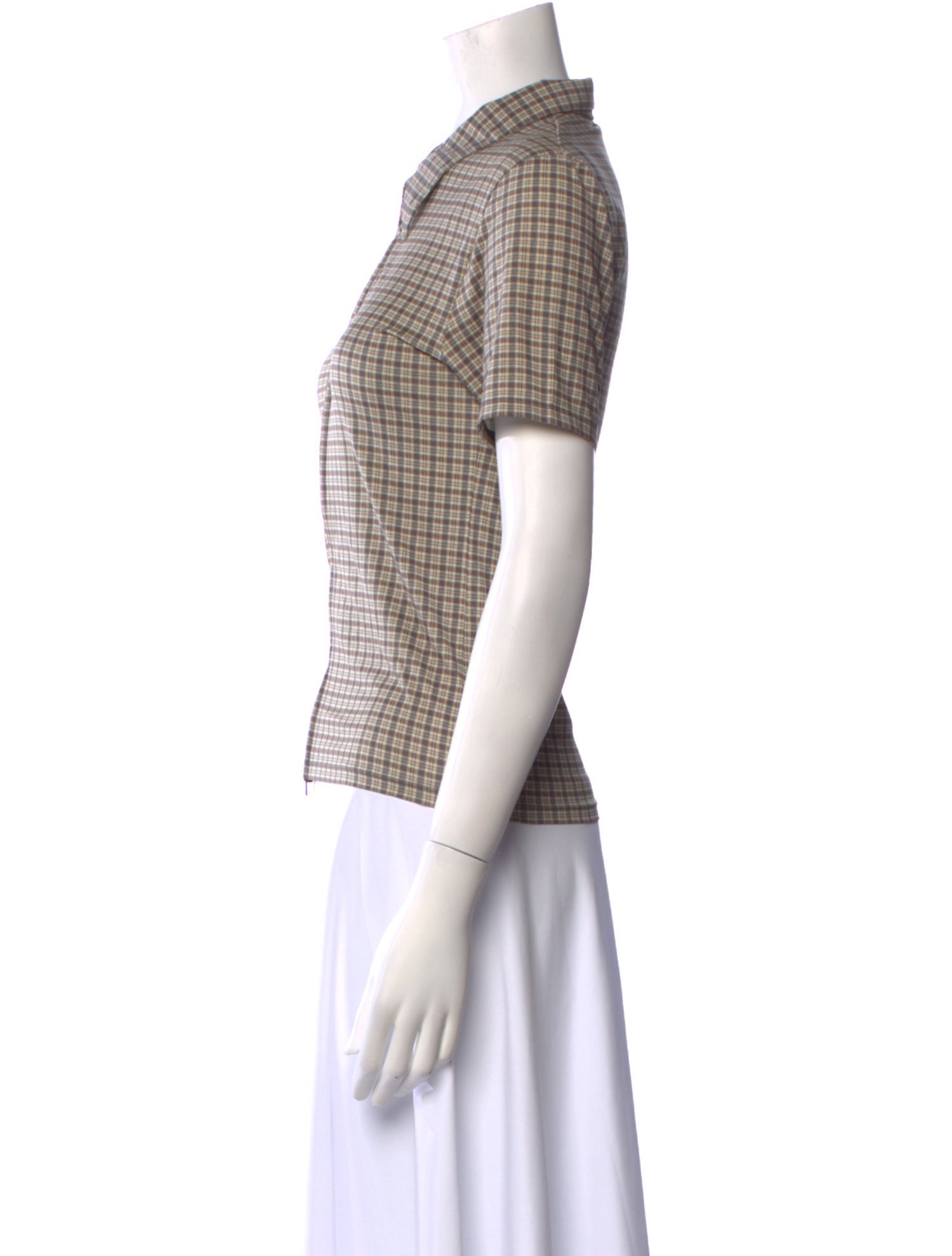 Acne Studios Plaid Print Short Sleeve Button-Up Top