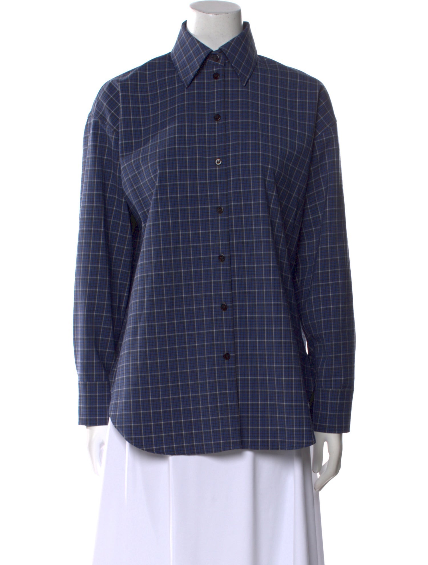 Acne Studios Plaid Print Long Sleeve Button-Up Top