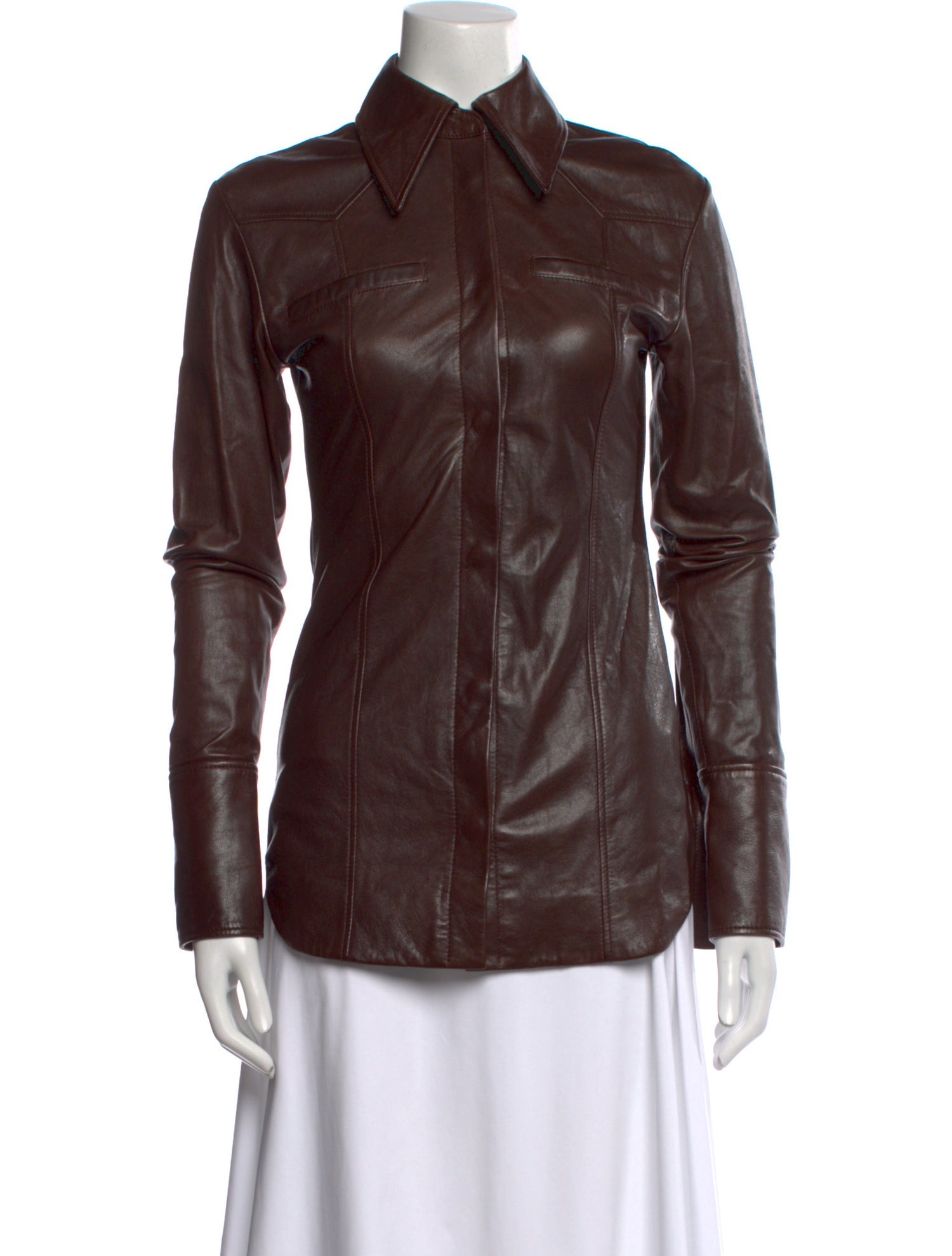 Acne Studios Lamb Leather Long Sleeve Button-Up Top