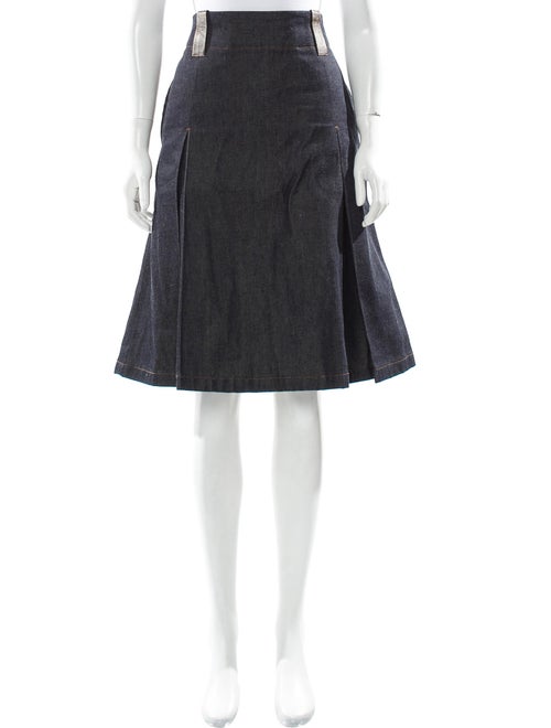Acne Studios Leather-Accented Denim Skirt blue