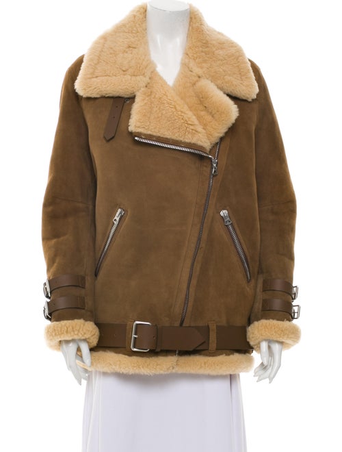 Acne Studios Shearling Biker Jacket Brown
