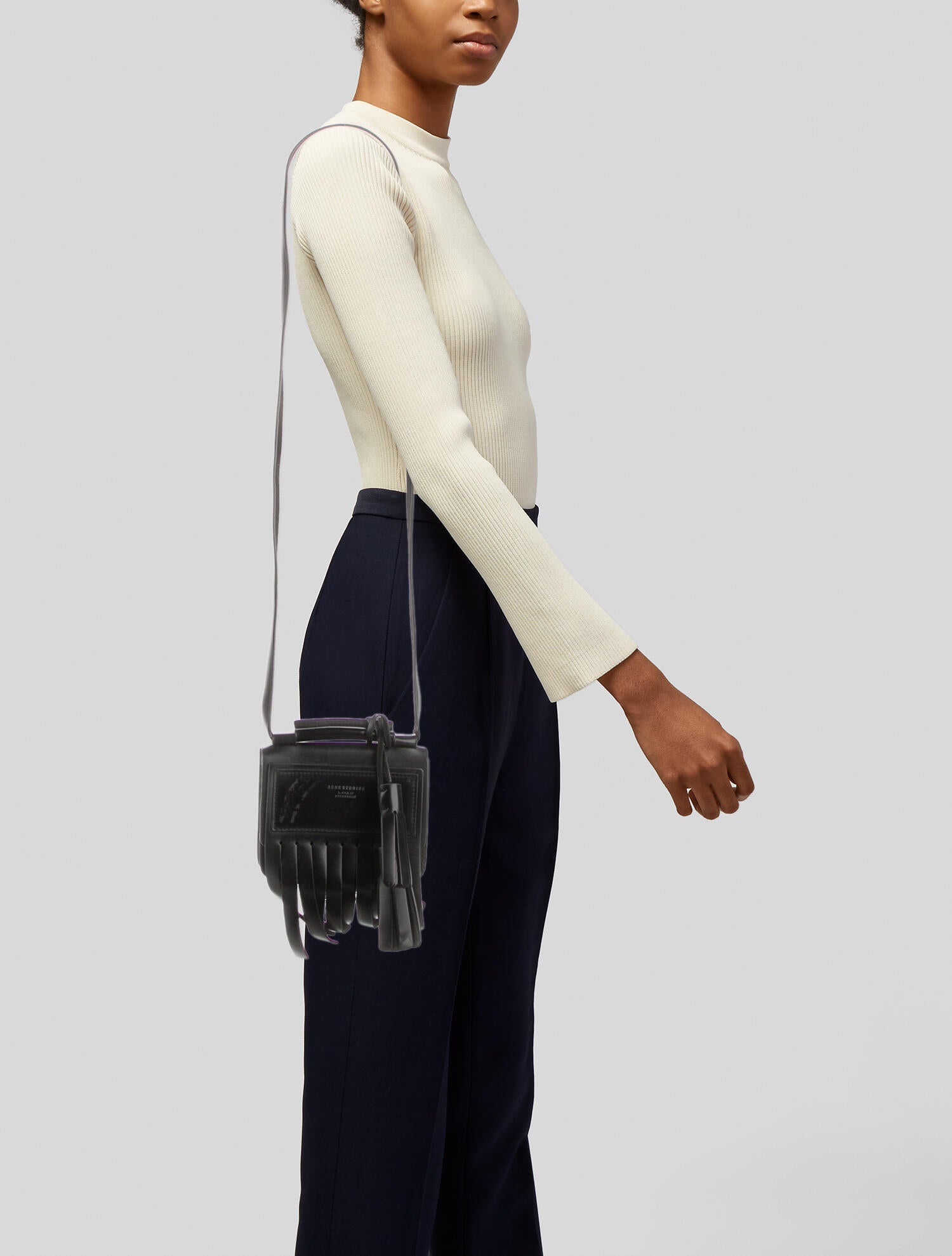 Acne Studios Leather Fringe Trimmed Crossbody Bag - Black