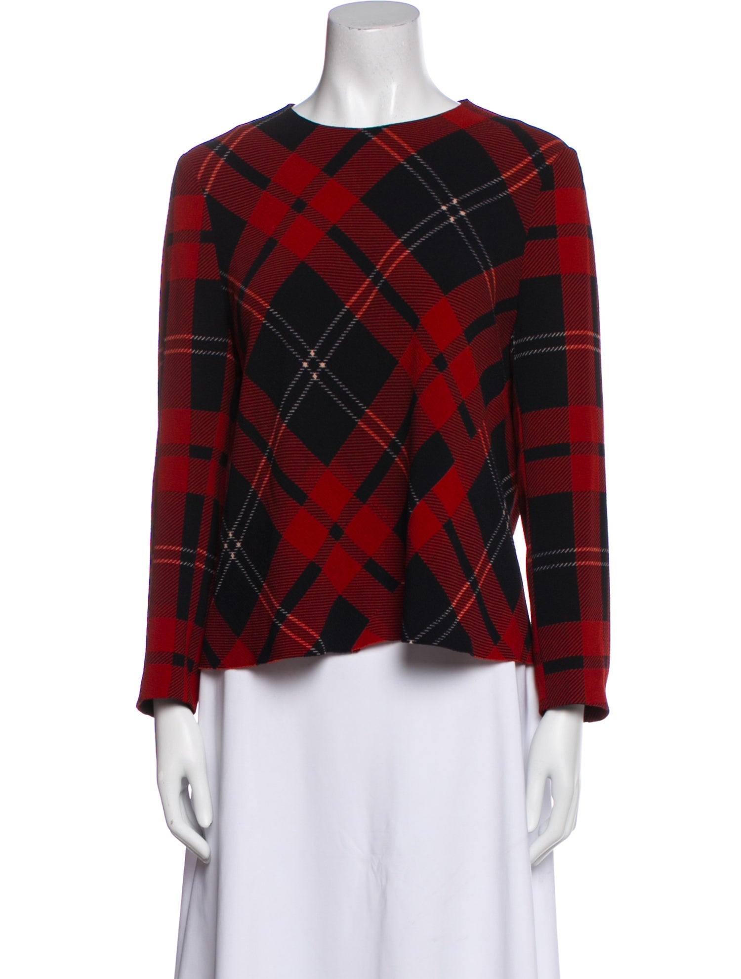 A Détacher Plaid Print Crew Neck Blouse