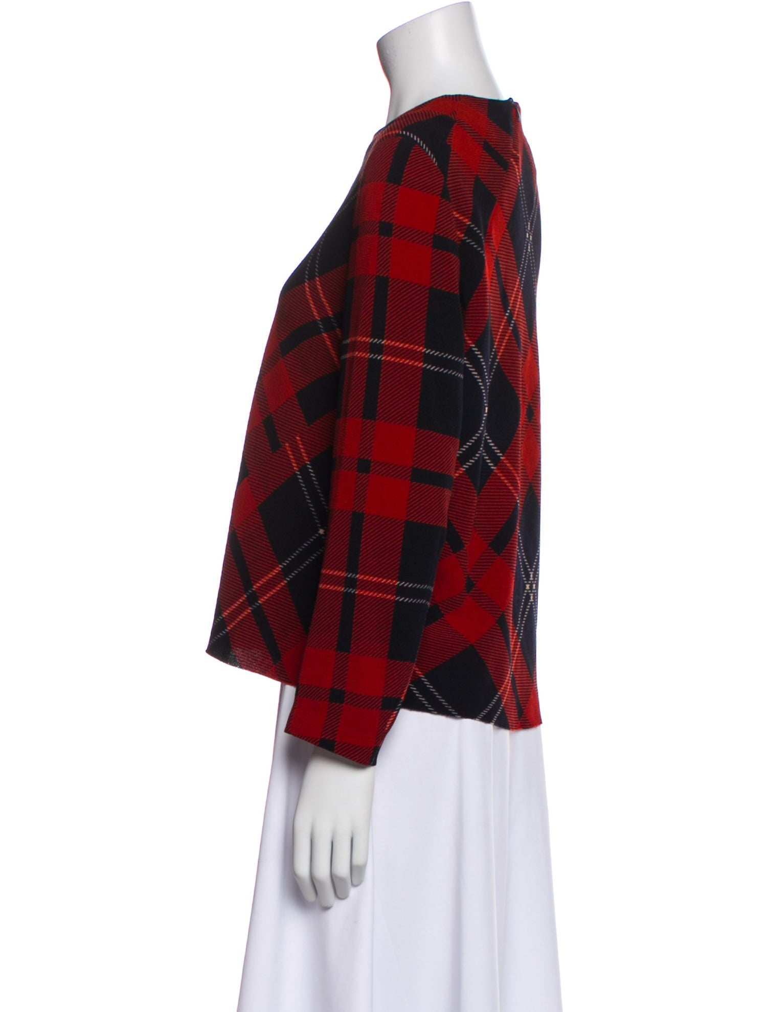 A Détacher Plaid Print Crew Neck Blouse