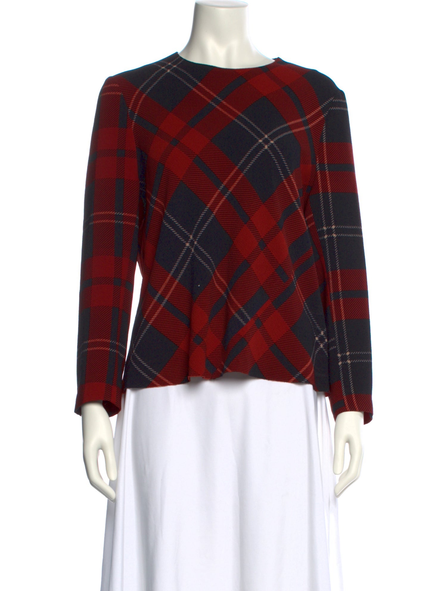 A Détacher Plaid Print Crew Neck Top