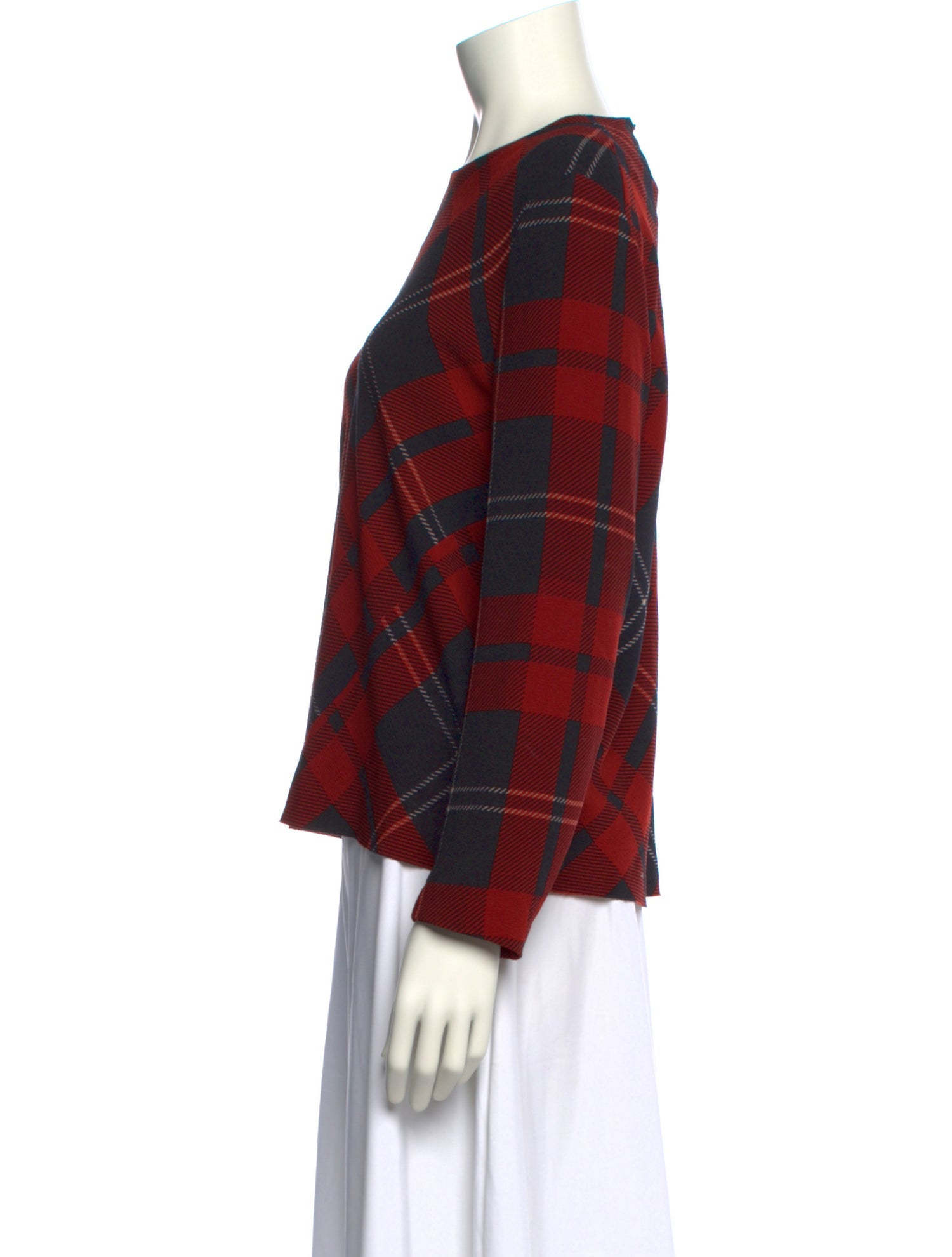 A Détacher Plaid Print Crew Neck Top