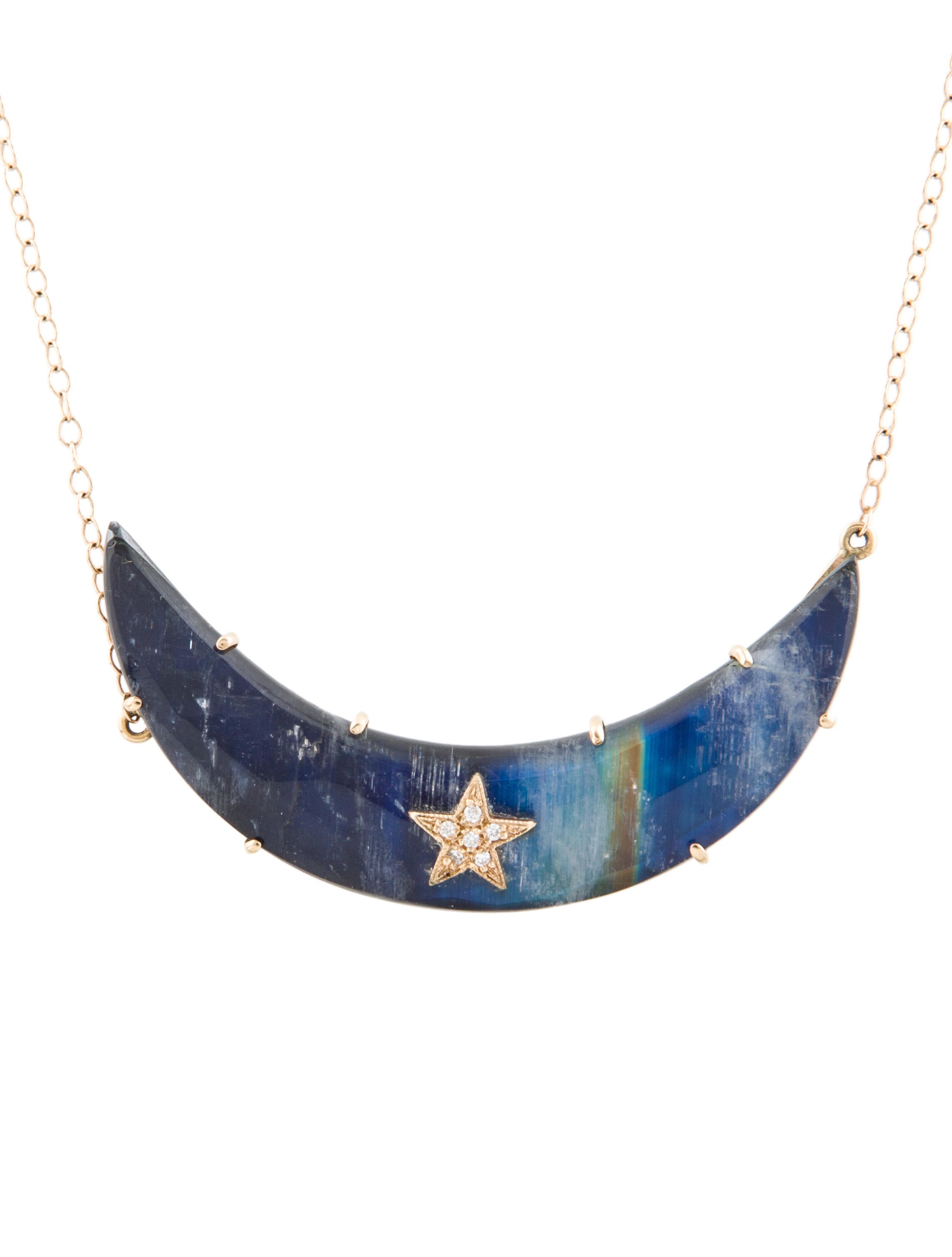 Andrea Fohrman 14K Moonstone Doublet & Diamond Moon Pendant Necklace