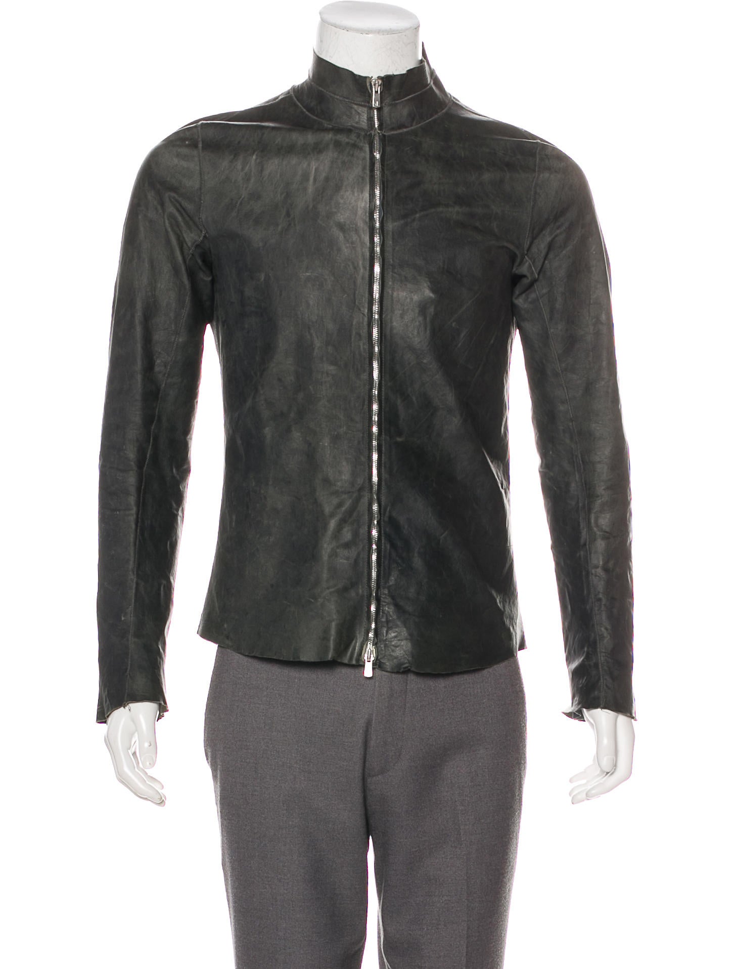 A1923 Distressed Leather Jacket - Grey Outerwear, Clothing  