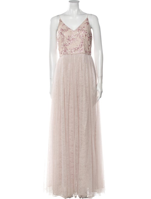 Adrian Pearsall Lace Pattern Long Dress Pink