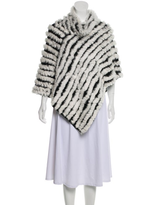 Adrienne Landau Fur-Trimmed Knitted Poncho White