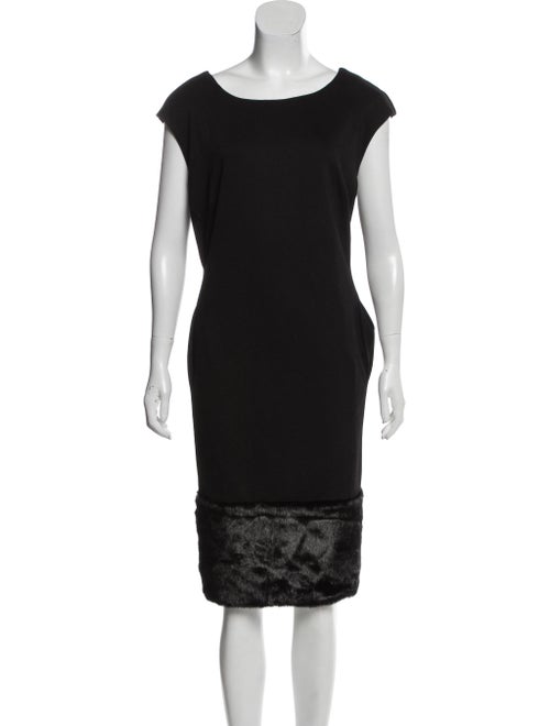 Adrienne Landau Midi Faux Fur-Trimmed Dress Black
