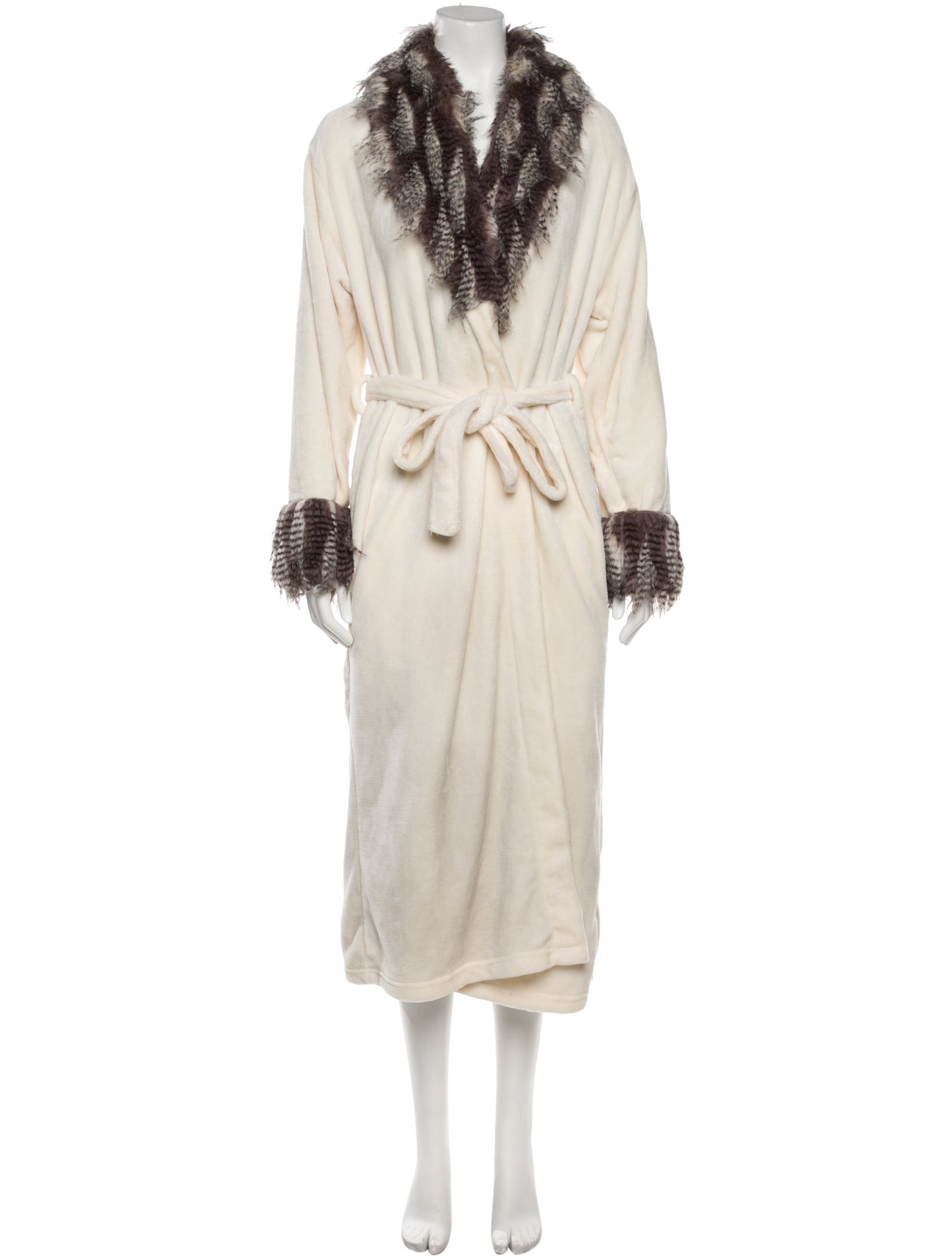 Adrienne Landau Printed Faux Fur Trim Robe