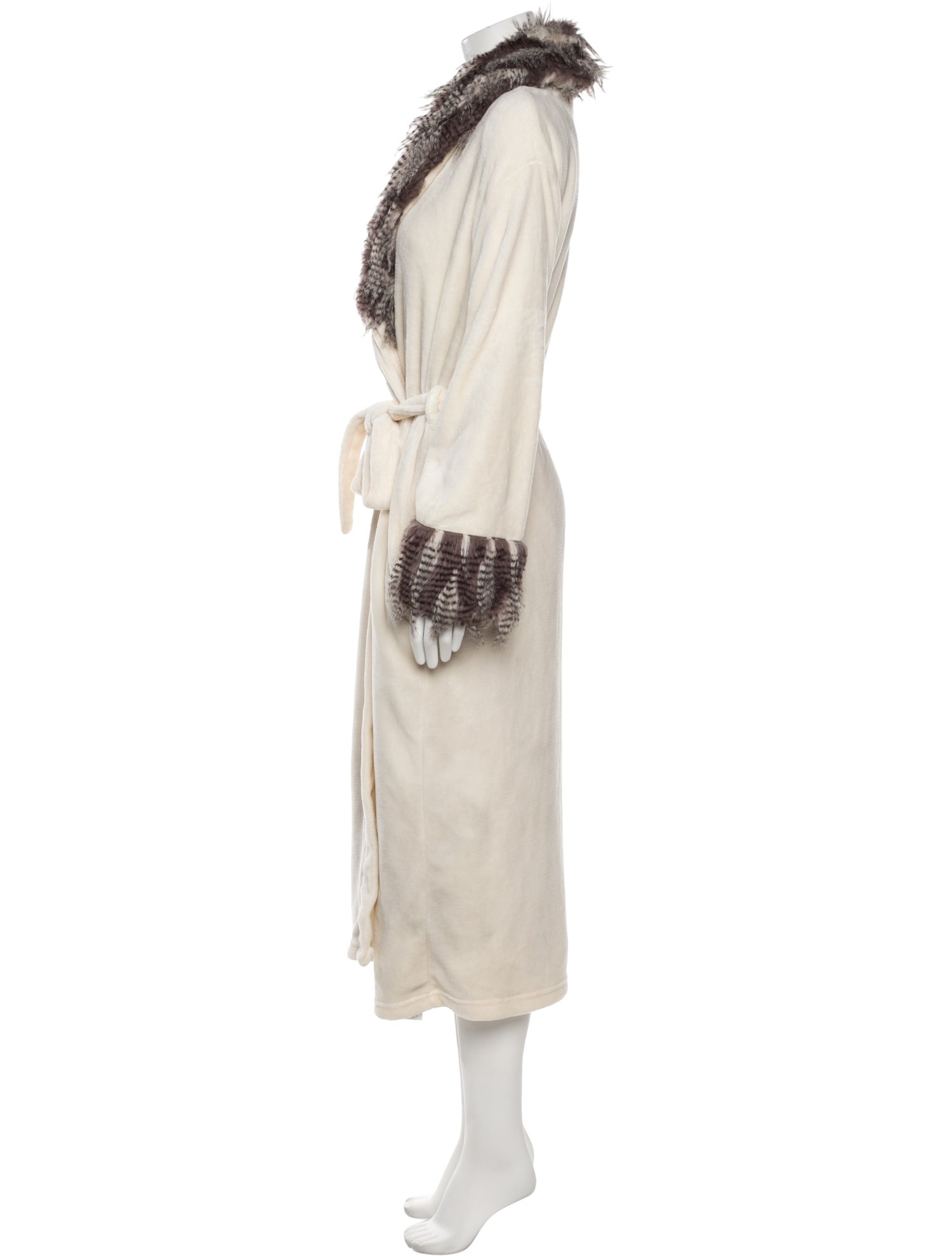 Adrienne Landau Printed Faux Fur Trim Robe