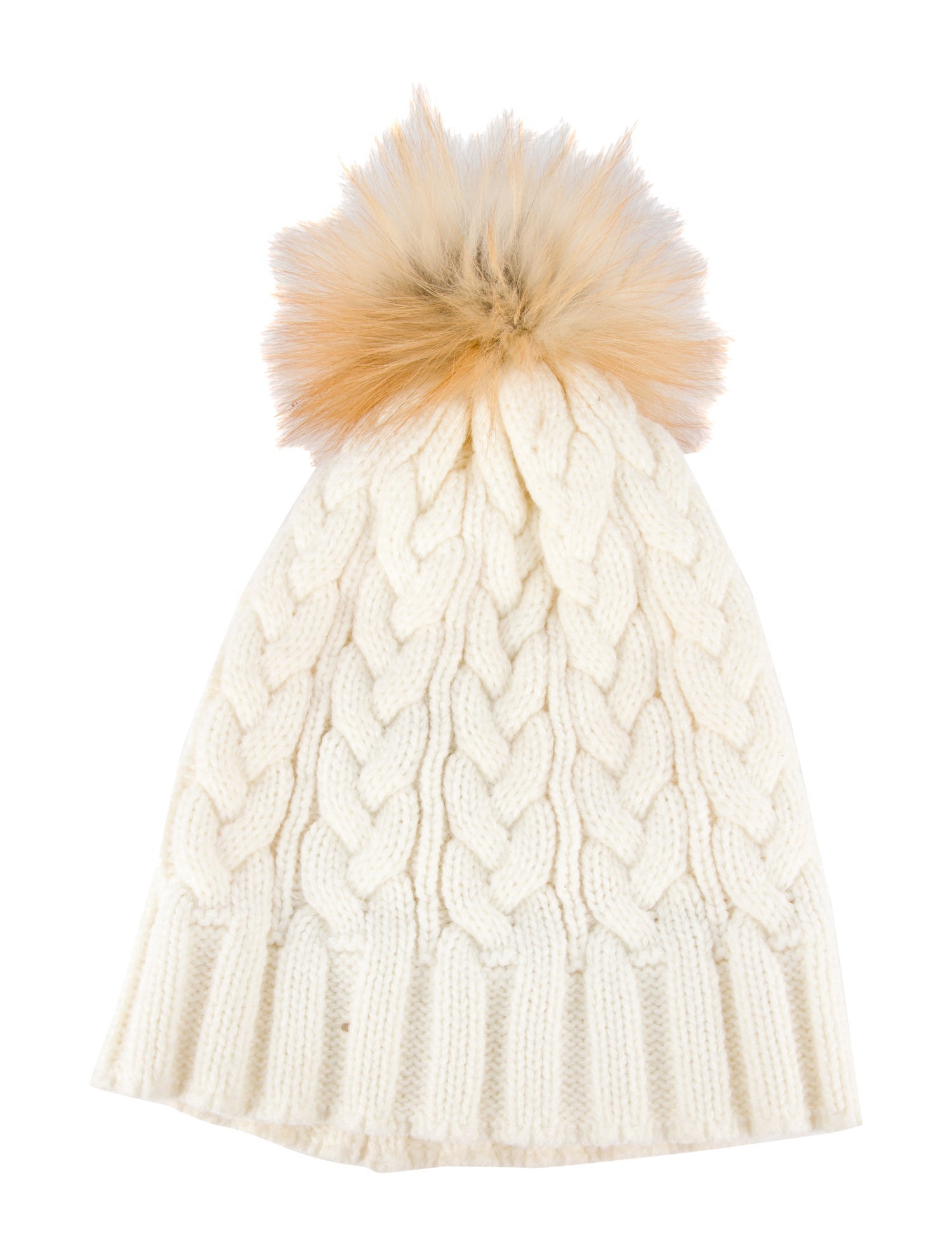 Adrienne Landau Women's neutral wool Adrienne Landau beanie hat with pom pom embellishment. Designer size One Size.