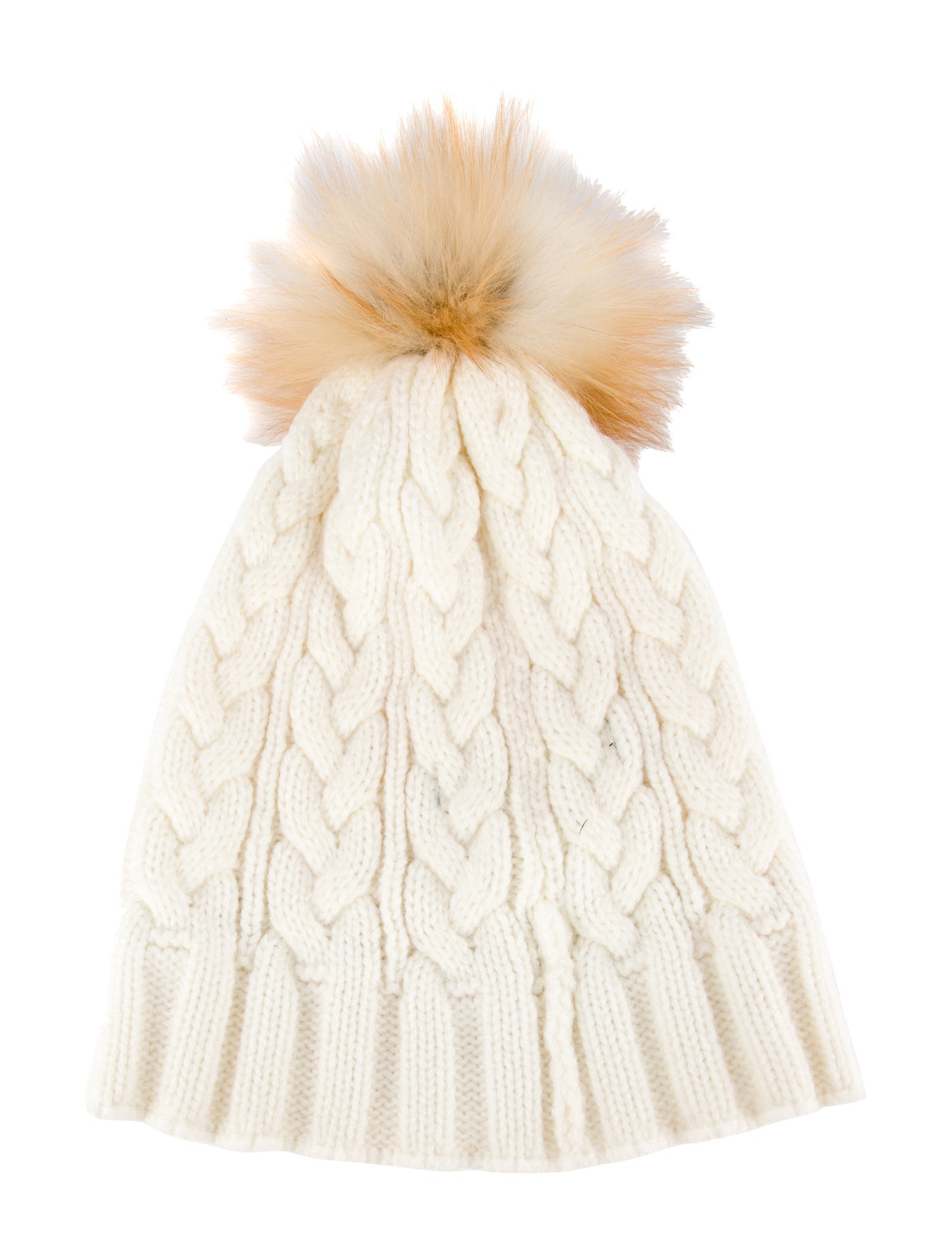 Adrienne Landau Women's neutral wool Adrienne Landau beanie hat with pom pom embellishment. Designer size One Size.