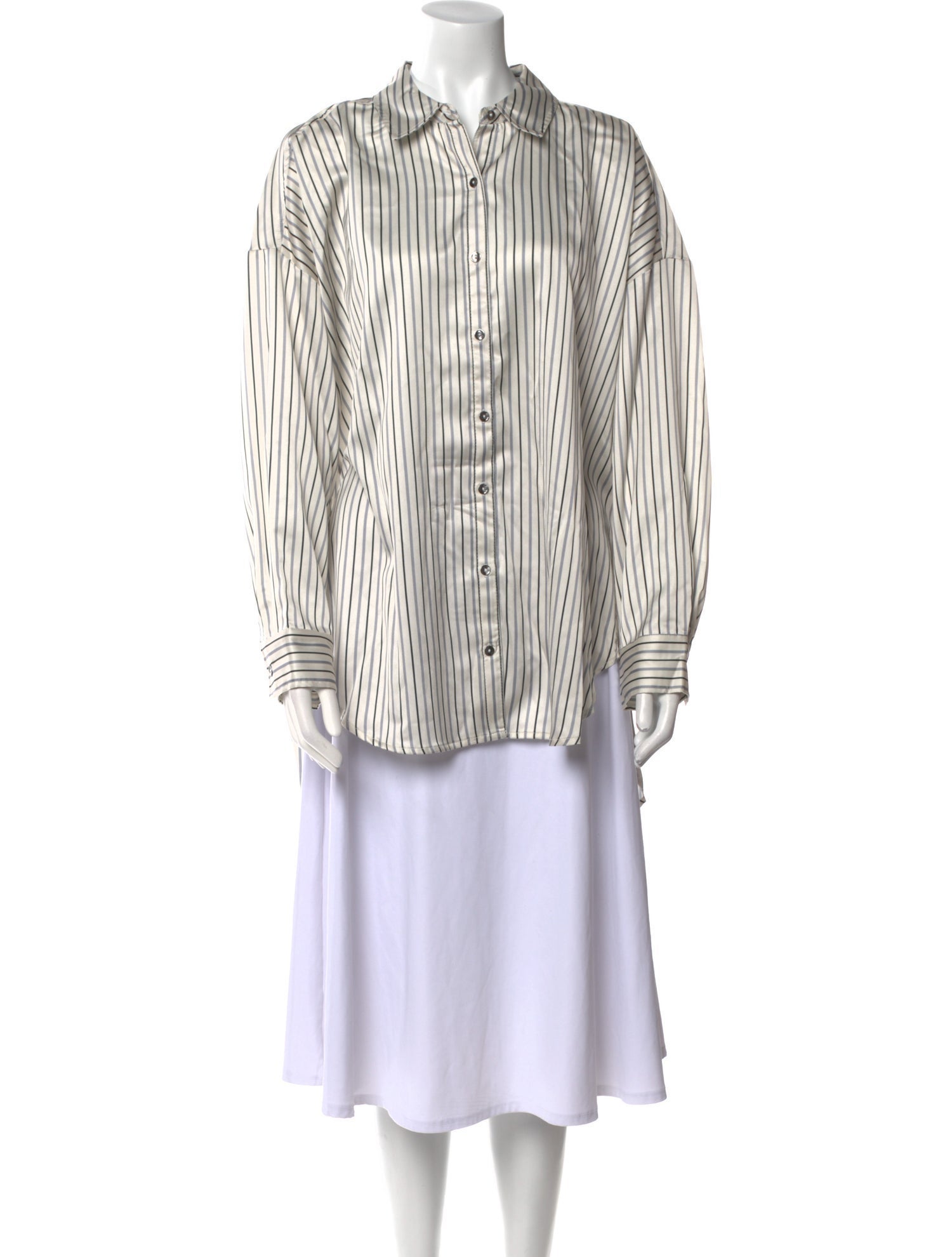 Adrienne Landau Striped Long Sleeve Button-Up Top w/ Tags