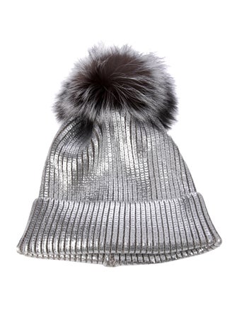 Adrienne Landau Beanie with Fur Embellishment