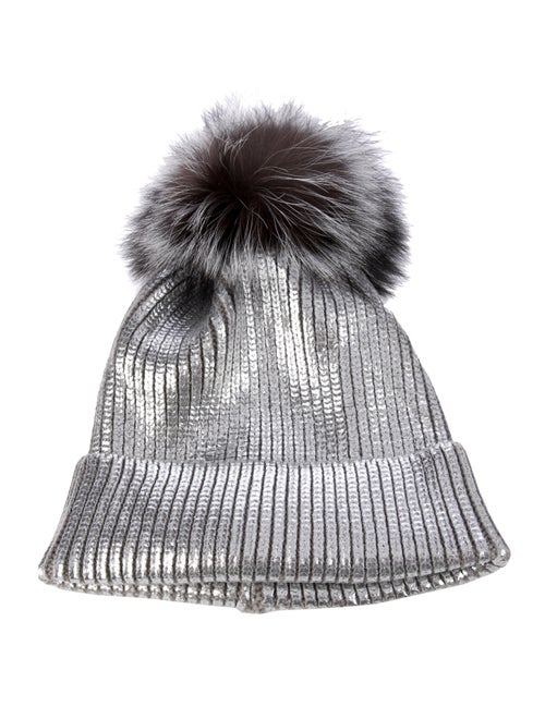 Adrienne Landau Beanie with Fur Embellishment