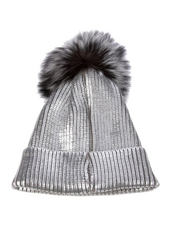 Adrienne Landau Beanie with Fur Embellishment