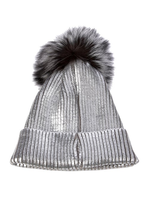 Adrienne Landau Beanie with Fur Embellishment
