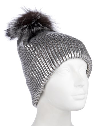 Adrienne Landau Beanie with Fur Embellishment