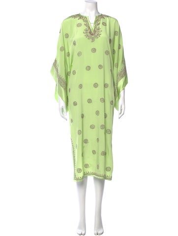 Pre-owned Adrienne Landau Printed Midi Length Dress In Green