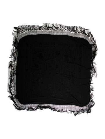 Pre-owned Adrienne Landau Silk Floral Print Scarf In Black