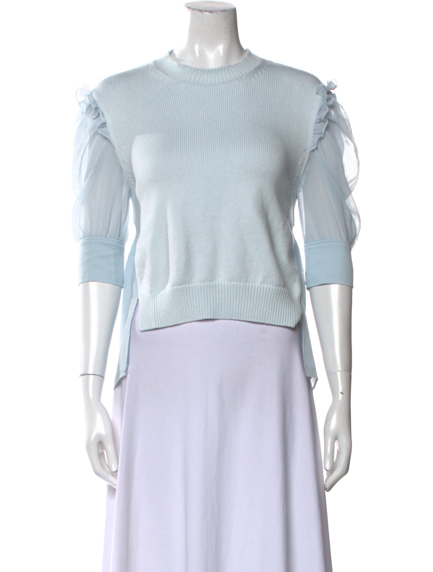 Adeam Crew Neck Three-Quarter Sleeve Crop Top