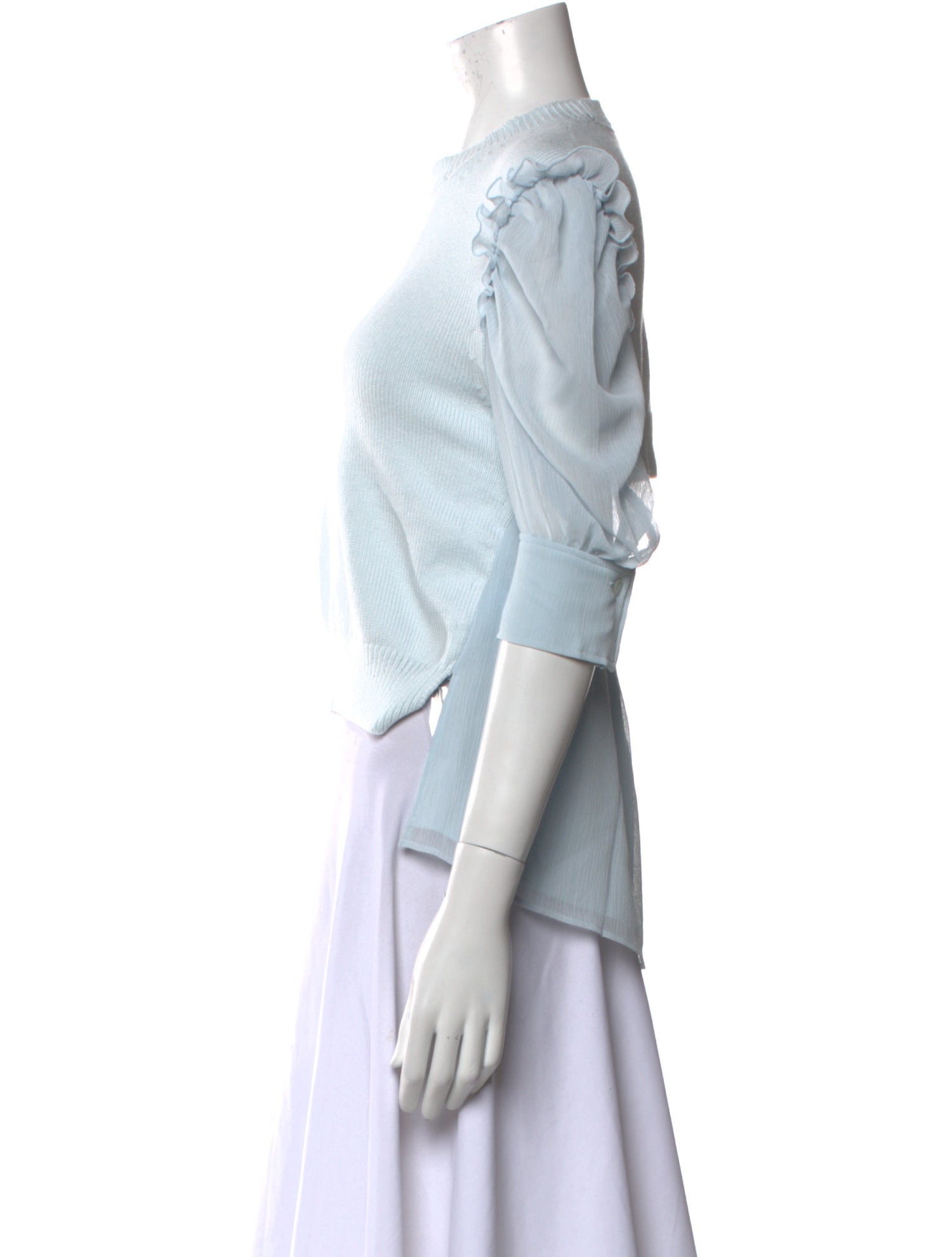 Adeam Crew Neck Three-Quarter Sleeve Crop Top