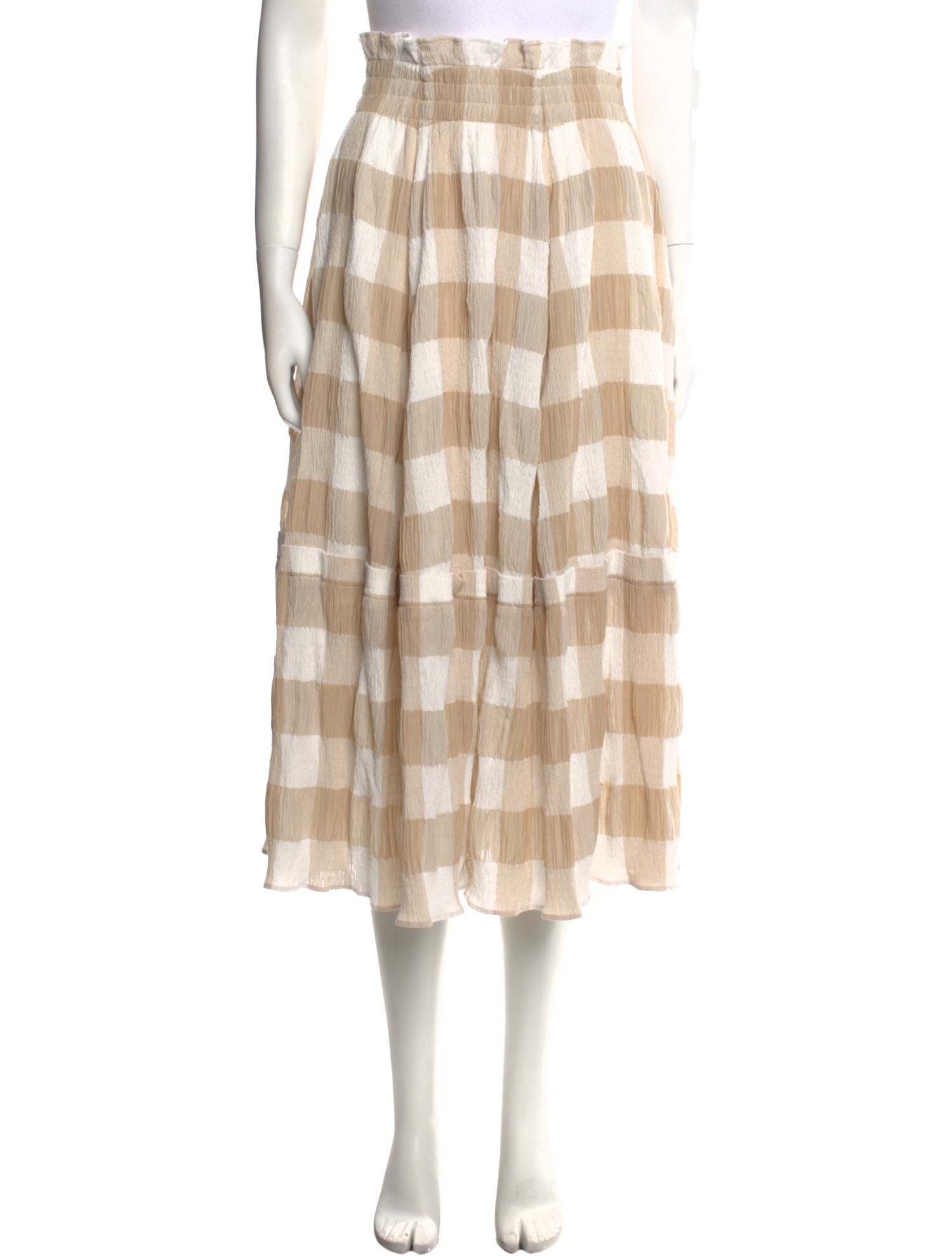 Adeam Plaid Print Midi Length Skirt