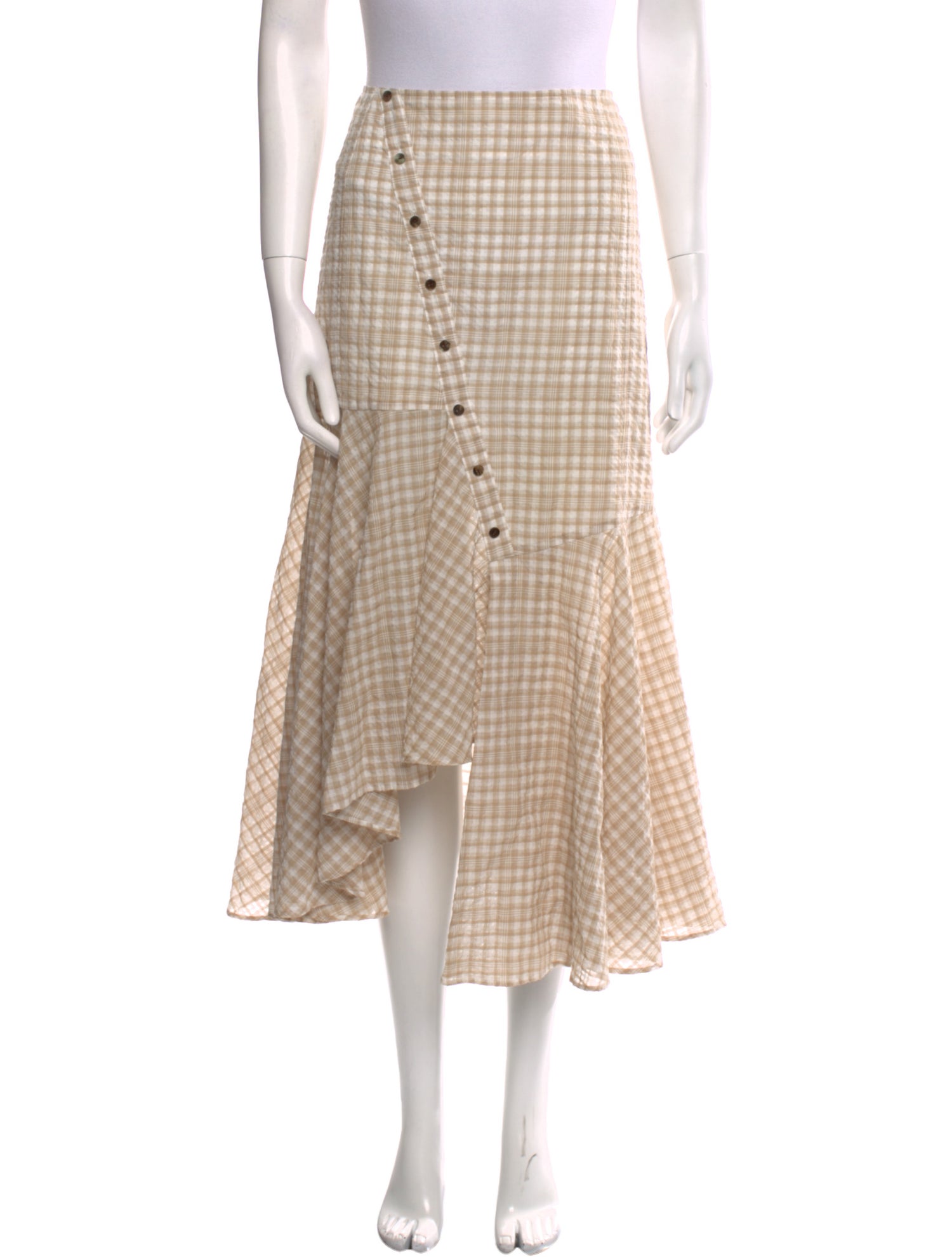 Adeam Plaid Print Midi Length Skirt