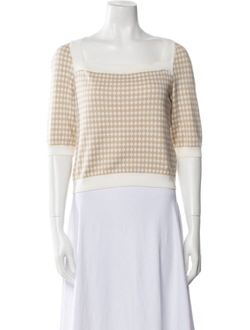 Adeam Plaid Print Square Neckline Sweater