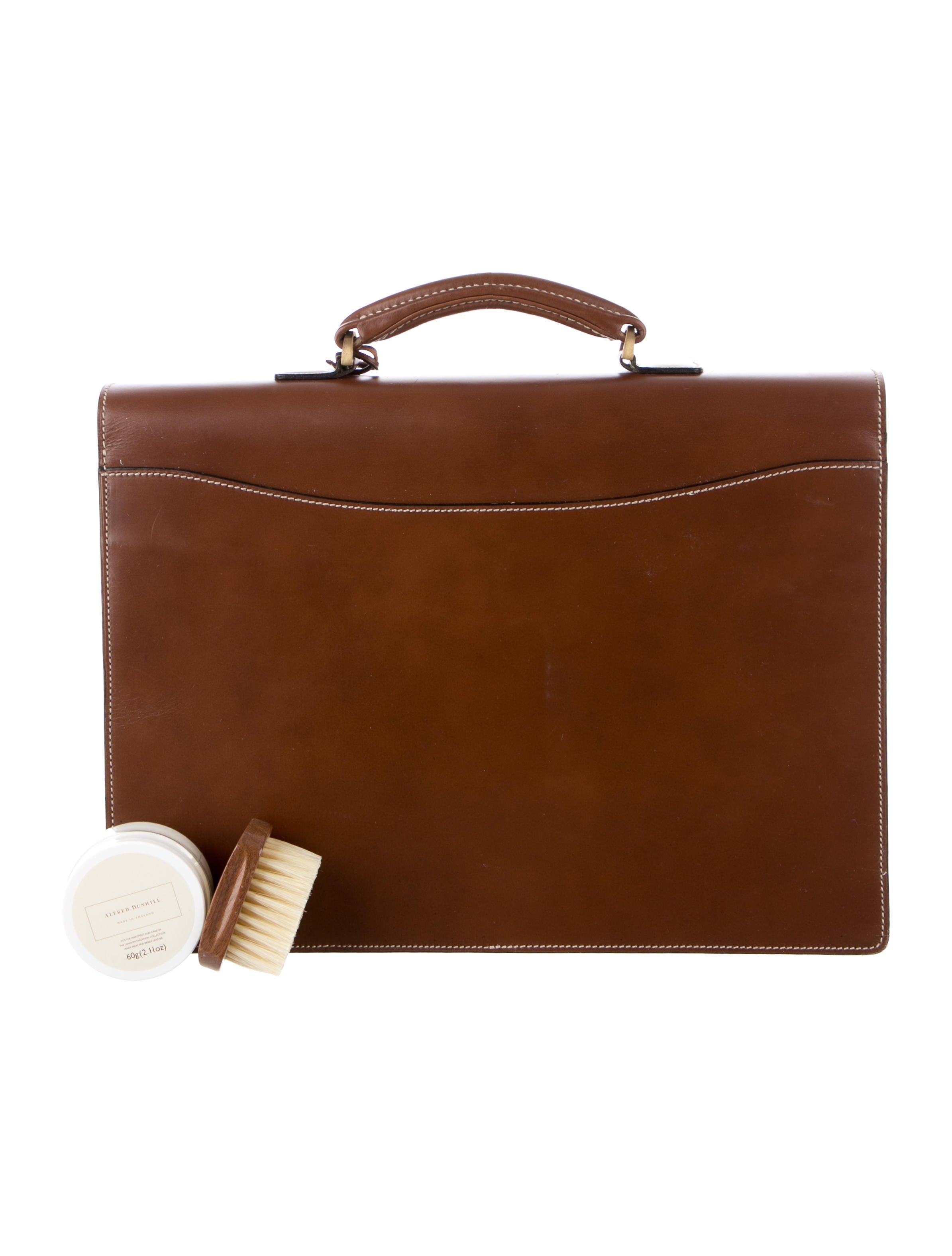 Alfred Dunhill Leather Double Gusset Briefcase - Brown Briefcases