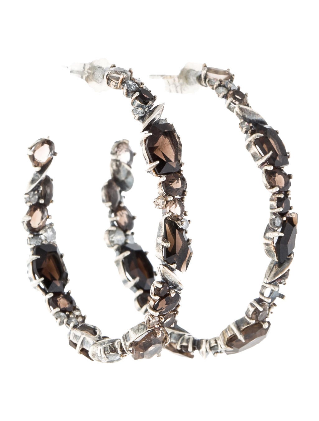 Alexis Bittar Fine Jewelry Smoky Quartz and Diamond Hoop Earrings Earrings AFJ20083 The
