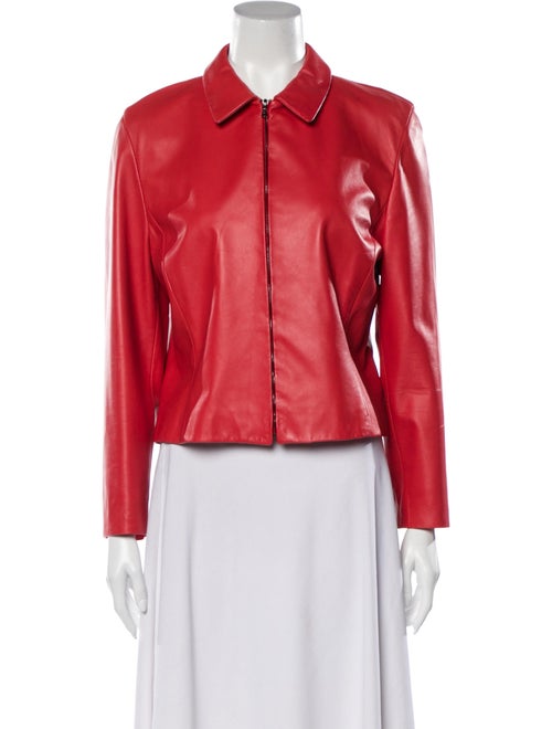 Agnona Leather Biker Jacket Red