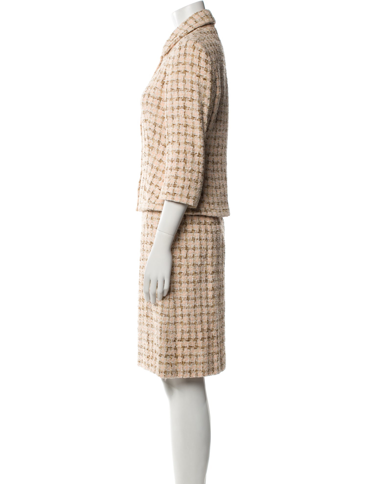 Agnona Tweed Plaid Print Skirt Suit