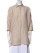 Agnona Linen Three-Quarter Sleeve Button-Up Top