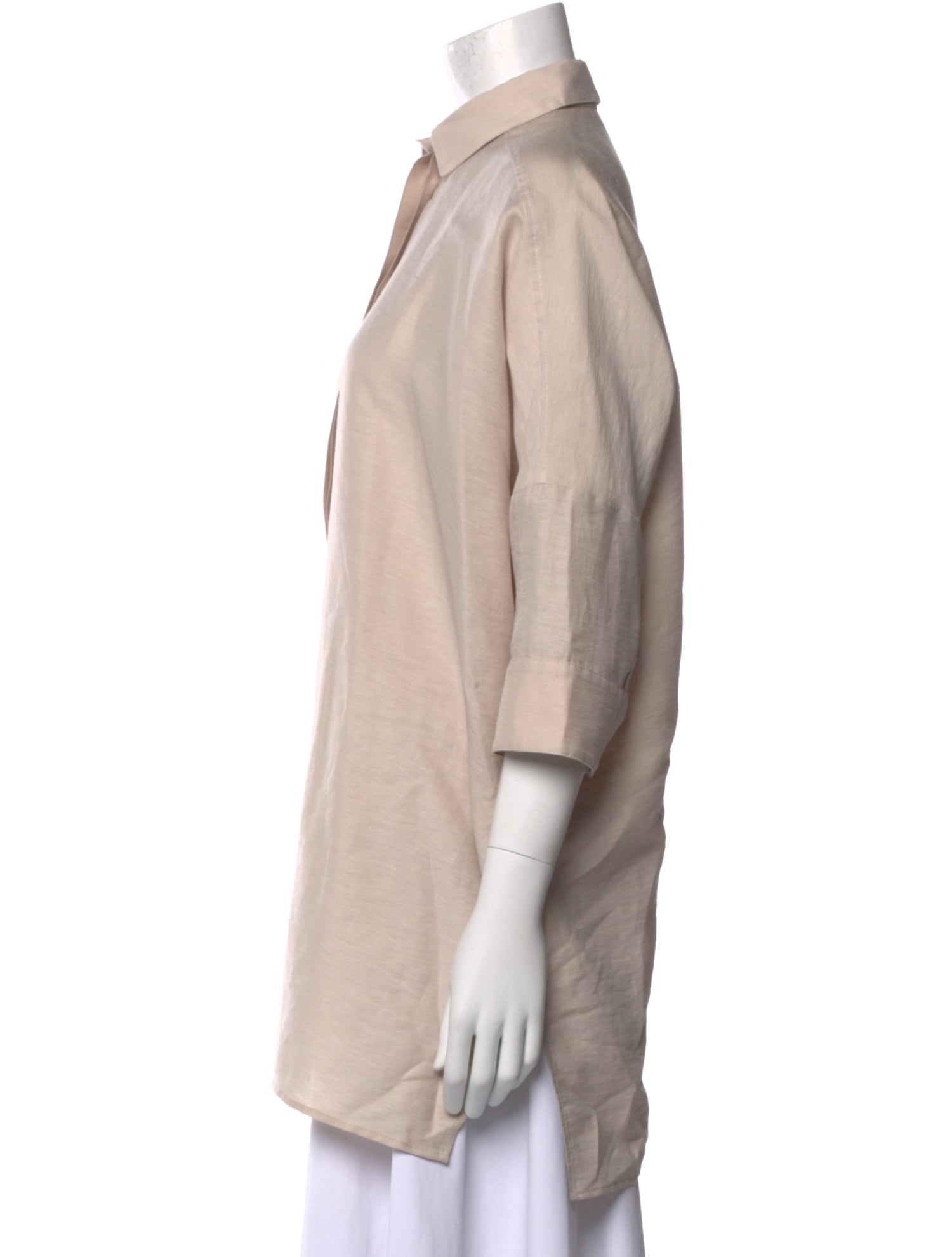 Agnona Linen Three-Quarter Sleeve Button-Up Top