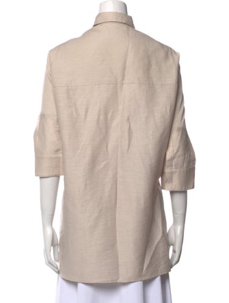 Agnona Linen Three-Quarter Sleeve Button-Up Top