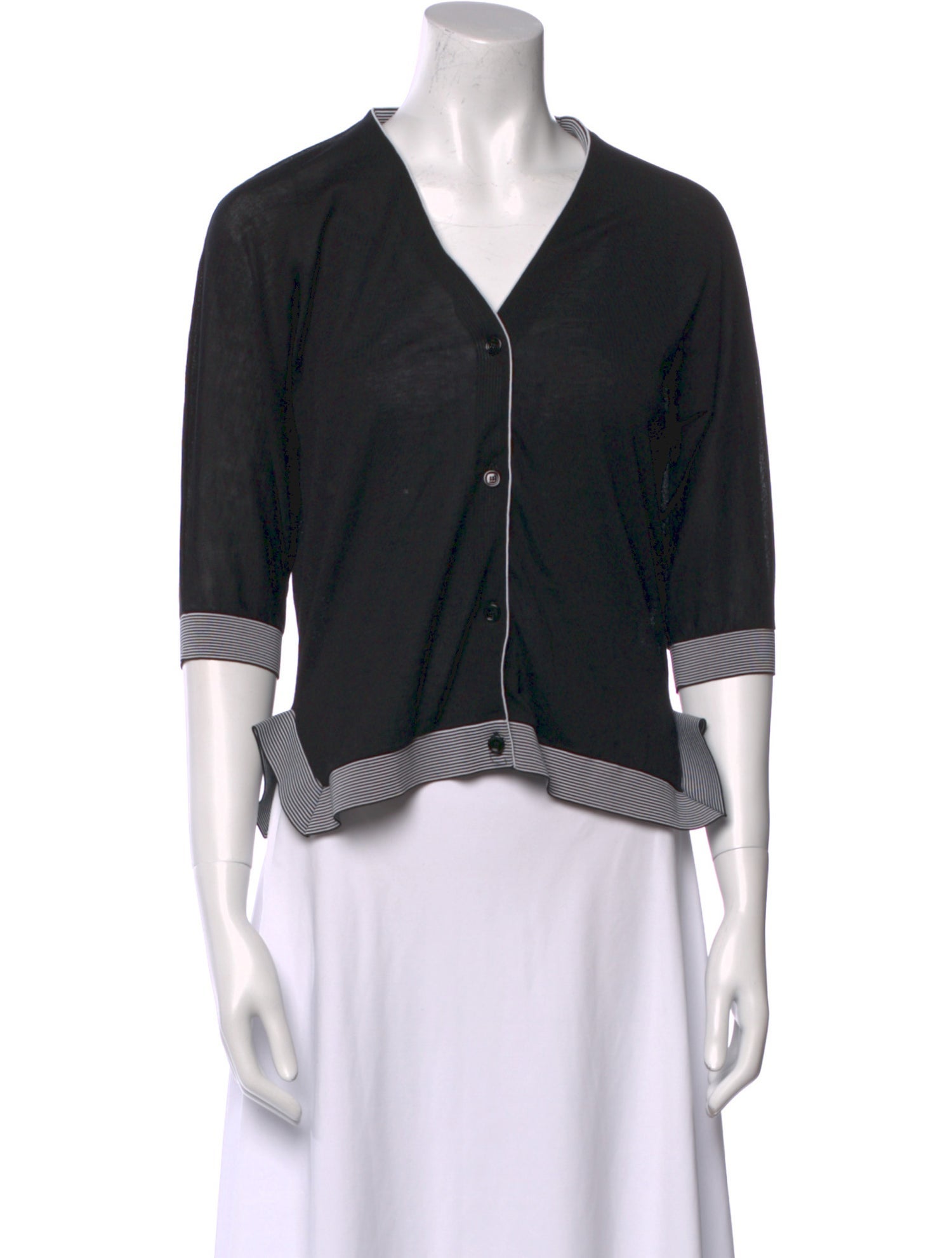 Agnona V-Neck Three-Quarter Sleeve Crop Top