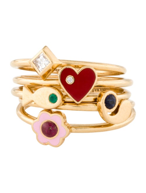 Aisha Baker 18K Enamel Diamond & Multistone Set Of 5 Promise Rings