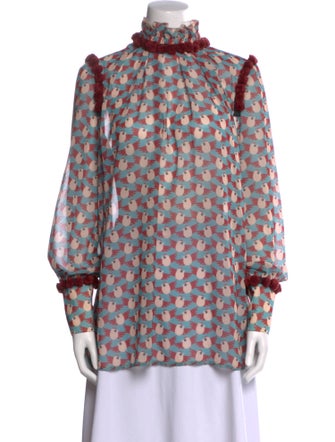 Au Jour le Jour Floral Print Turtleneck Blouse