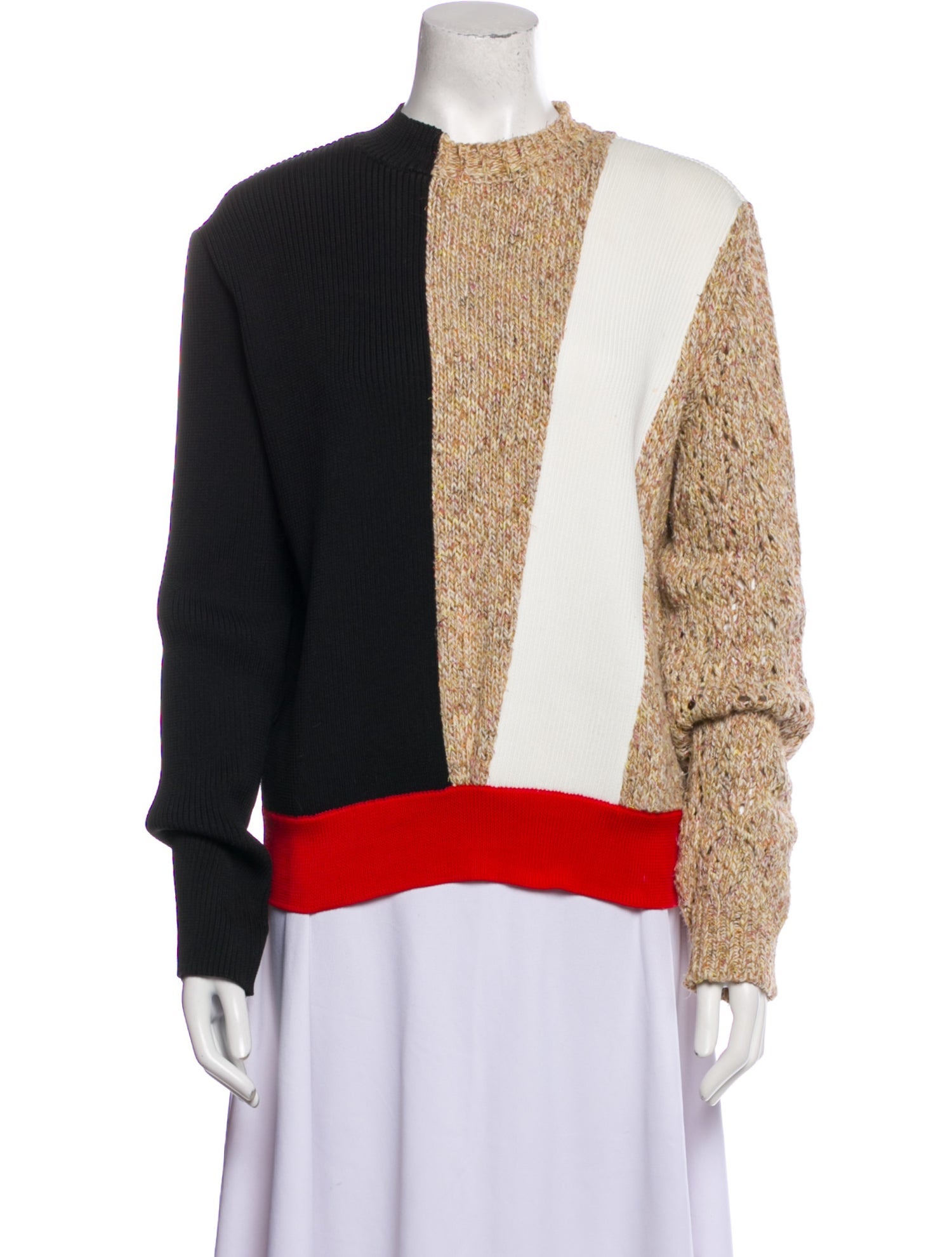 Akira Naka Colorblock Pattern Mock Neck Sweater