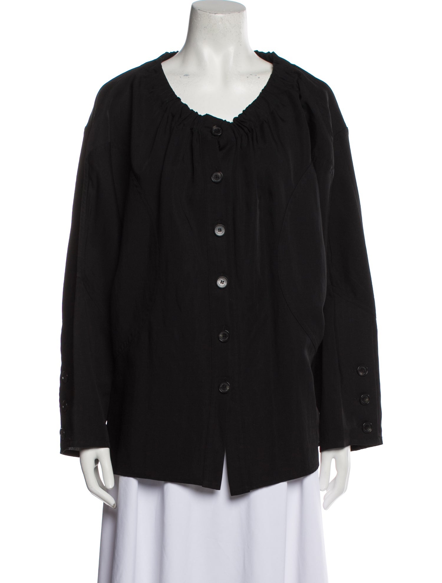 Akira Naka Scoop Neck Long Sleeve Button-Up Top