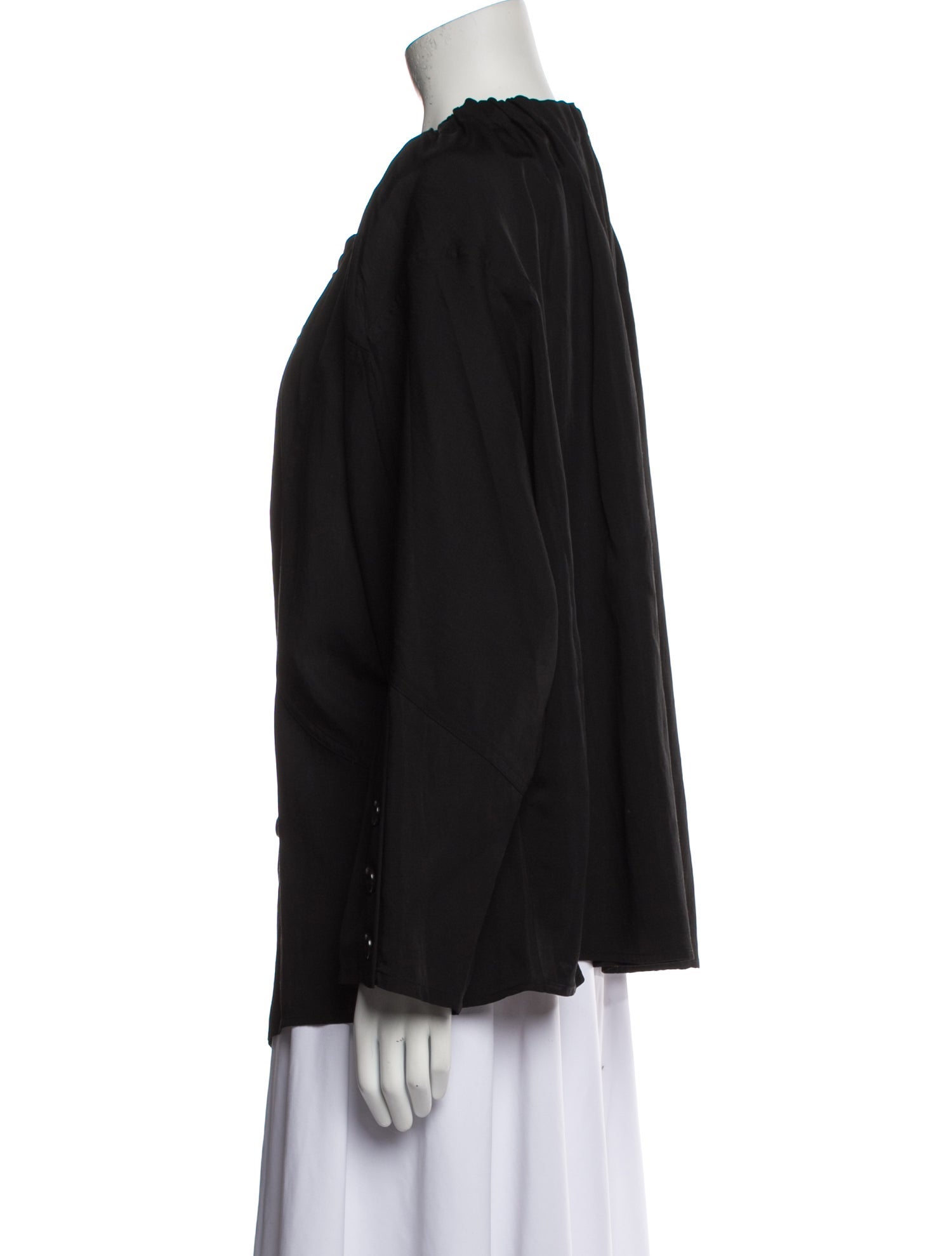 Akira Naka Scoop Neck Long Sleeve Button-Up Top