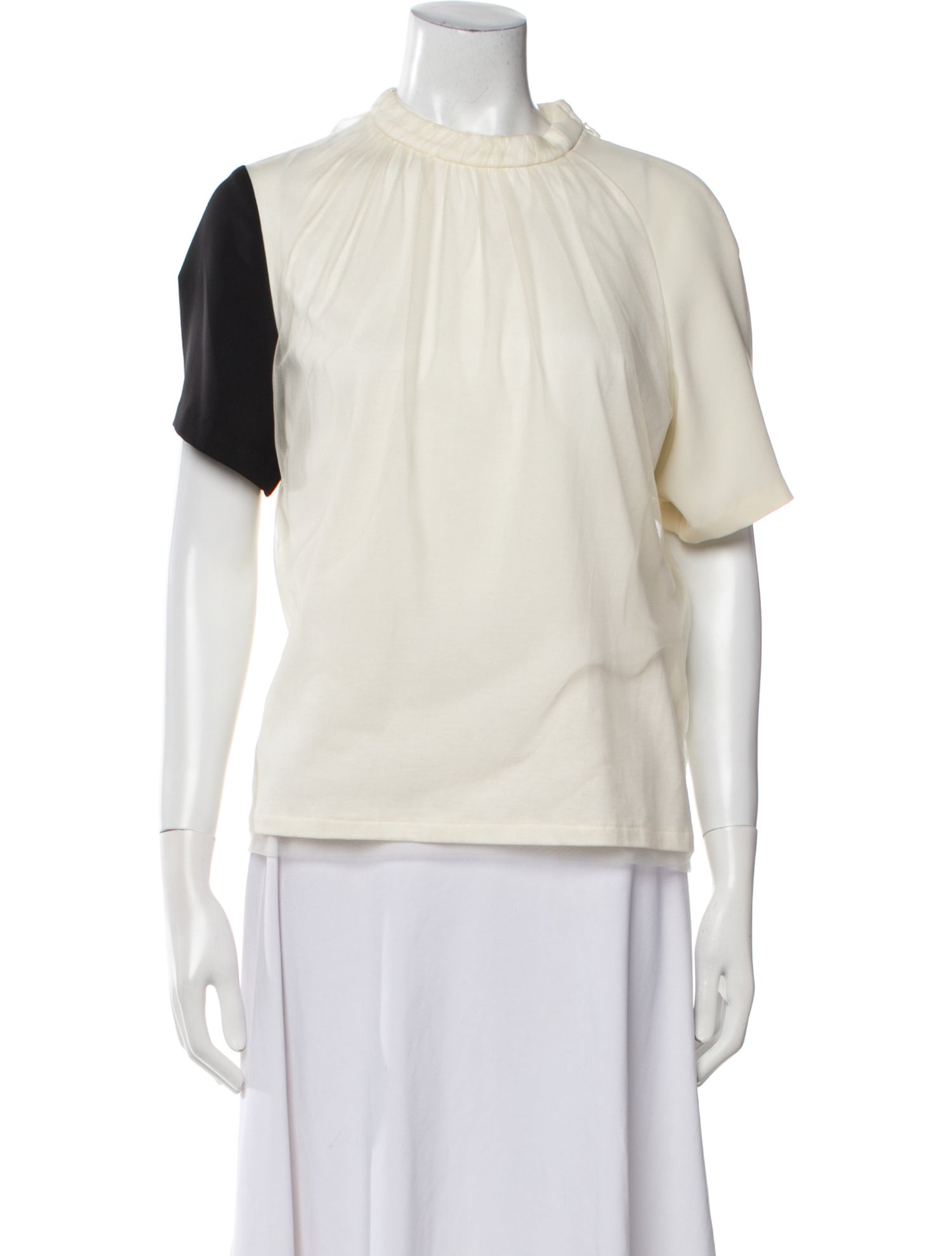 Akira Naka Colorblock Pattern Mock Neck Blouse